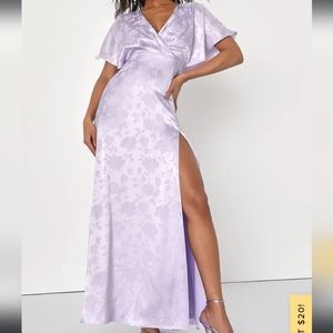 Lulu's Lovely Admiration Lavender Satin Floral Jacquard Maxi Dress XS